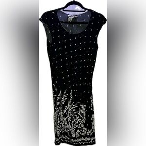 Max Studio - Black Print Dress - Asymmetrical Side Tie - Small